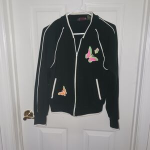 Epitome Zipper Long Sleeve Jacket Sweatshirt Butterfly Size M Black EUC
